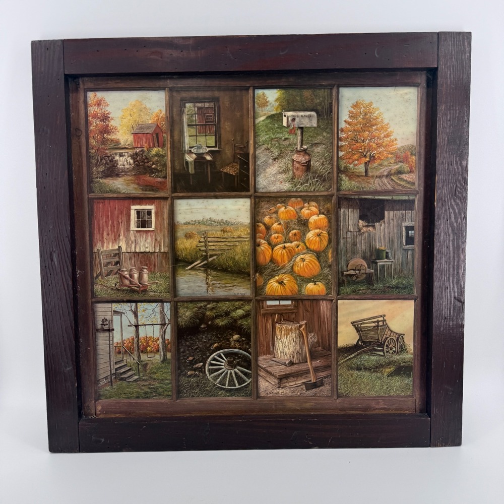 B. Mitchell Wall Art Decor 24x24 Fall Harvest Wood Frame Brown Scenic
